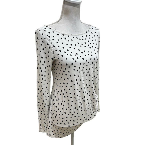 A pea in the pod black/white polka dot long sleeved side ruched top size small - Picture 3 of 11